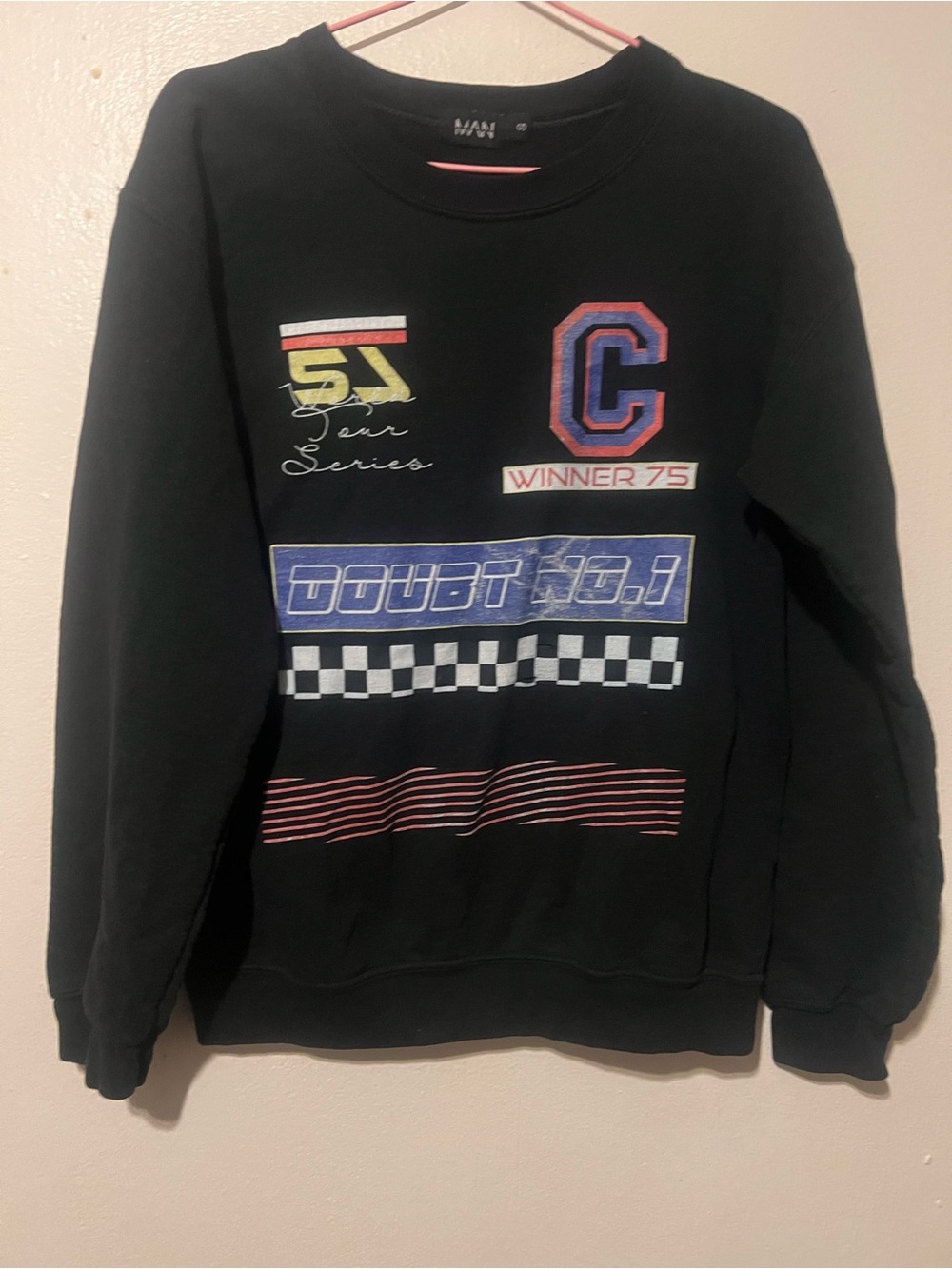 mam262 Black Crewneck Sweater with Racing Graphics